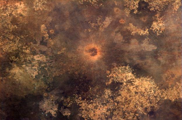 What I think is an impact crater in the African desert.
